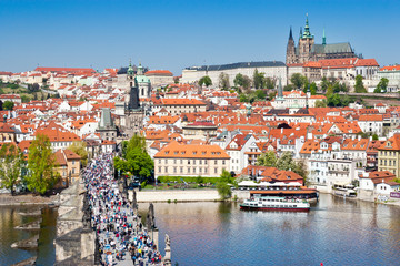 Charles bridge, Moldau river, Prague castle, Lesser Town, Prague (UNESCO), Czech republic 