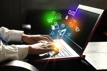application software icons  on digital laptop,  business concept