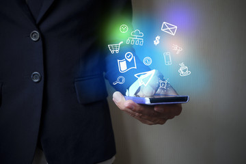 application software icons  on digital mobile,  business concept