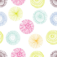 Cute seamless pattern, wallpaper, vector. Flowers motifs. Polka dot.