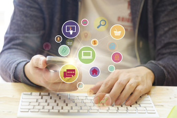 application software icons on mobile , business concept