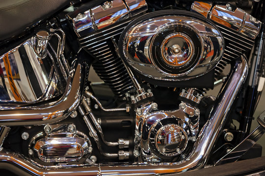 Part of chrome motorcycle engine