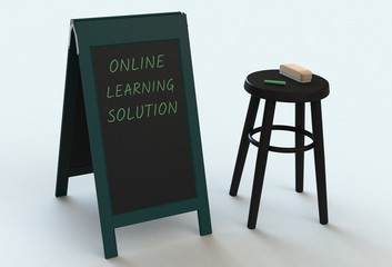 ONLINE LEARNING SOLUTION, message on blackboard, 3D rendering