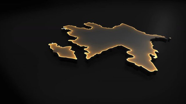 Seamless looping 3D animation of the map of Azerbaijan including 2 versions and alpha matte