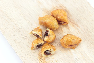 mini curry puff isolated on Chop sticks
