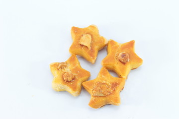 cookies pile against on white background