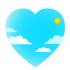 Clouds on blue sky with sun heart shape