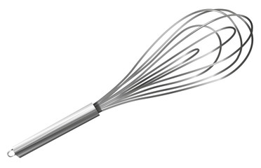 Metal whisk on white background