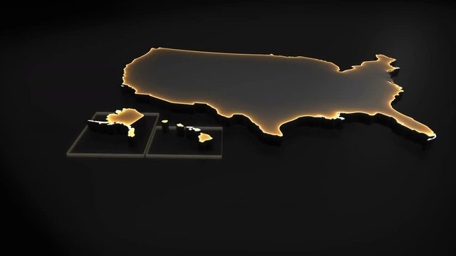 Seamless looping 3D animation of the map the United States of America including 2 versions and alpha matte