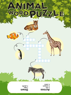Game template for animal word puzzle with keys