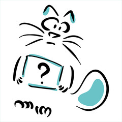 Cat holding a  question mark banner