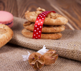Fototapeta na wymiar Cookies with peanuts on wooden boards.