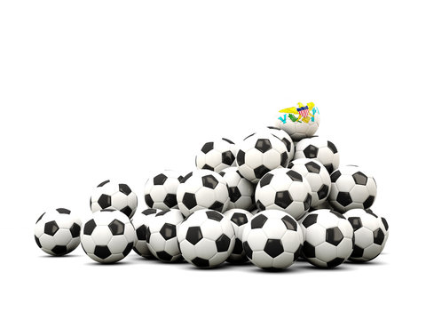 Pile of soccer balls with flag of virgin islands us