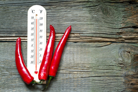 Hot Temperature Creative Sign With Thermometer And Chilly
