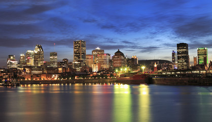 Montreal skyline and St Lawrence River at dusk