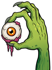 Naklejka premium Vector illustration of Cartoon Zombie hand holding eye