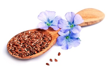 Obraz na płótnie Canvas Flax seeds with flowers