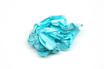 Crumpled blue paper ball isolated on a white background