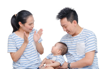 Young asian parent with their child isolated over white