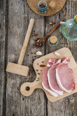 Raw meat with spices on a table