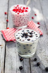 Cocktail red fruits black currant table garden