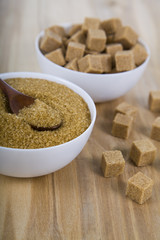 Cane sugar in a white bowls