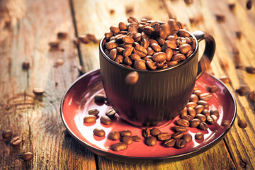 Cup black coffee full beans