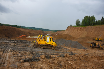 Sand pit. Sand special for construction. Pit full of fine sand and truck tracks.