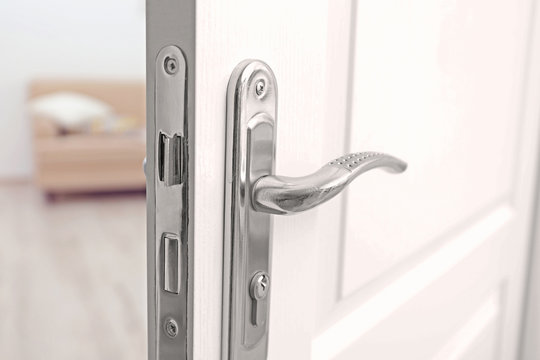 Metal door knob closeup