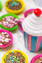 Muffins colorful hearts sweet cakes love