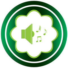 Green icon loudspeaker with notes