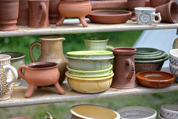 Handmade clay pots at fair