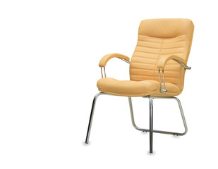 Modern office chair from beige leather. Isolated