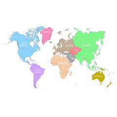 World map with the names of the continents. Vector illustration.
