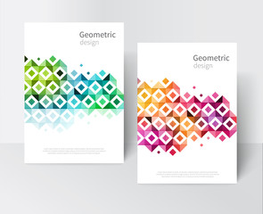 White Brochure cover template. rainbow Modern Geometric Abstract background red, yellow, purple,green & blue squares and triangles. minimalistic design creative concept stock-vector 10 EPS