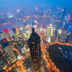  Elevated view of Lujiazui district in Shanghai. Lujiazui has been developed specifically as a new...