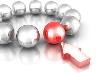 Different Red Glass Ball. Leadership Concept