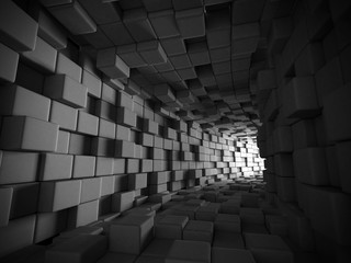 Abstract Futuristic Dark Cubes Blocks Tunnel Background