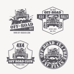Obraz premium Off-road vehicle vector emblems, labels and logos