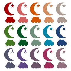 Moon, star and cloud icons set 