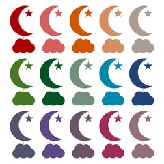 Fototapeta premium Moon, star and cloud icons set 
