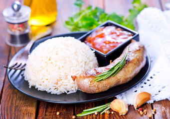 boiled rice with sausages