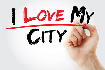 Hand writing I love my city with marker, concept