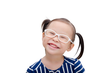 Little asian girl wearing eyeglasses and smiles