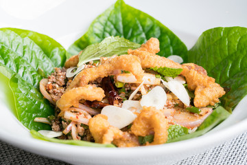 Larb, Spicy minced duck , Thaifood
