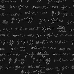 Mathematical formulas seamless pattern. White chalk