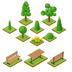 Set of Trees and bushes in isometric view