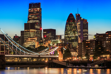 Stunning London cityscape with Tower Bridge during sunset