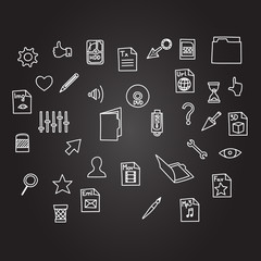 misc file and cursor computer technology icon business set in sketch hand drawing black board style