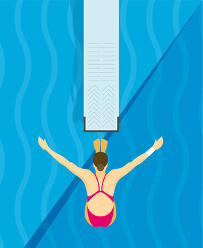 An Athlete Jumps From Diving Board Design Illustration